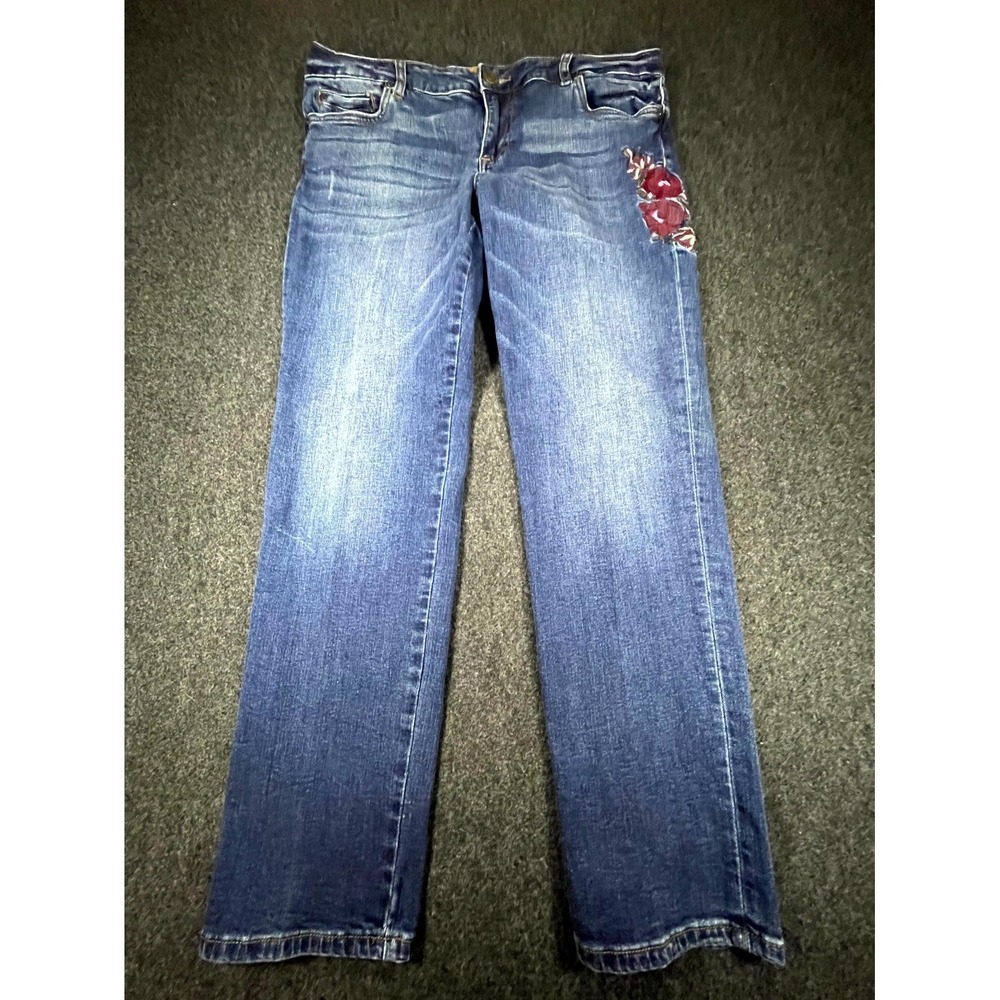 KUT from the Kloth Katy Boyfriend Jeans Women's 10 Blue Floral Embroidered Y2K